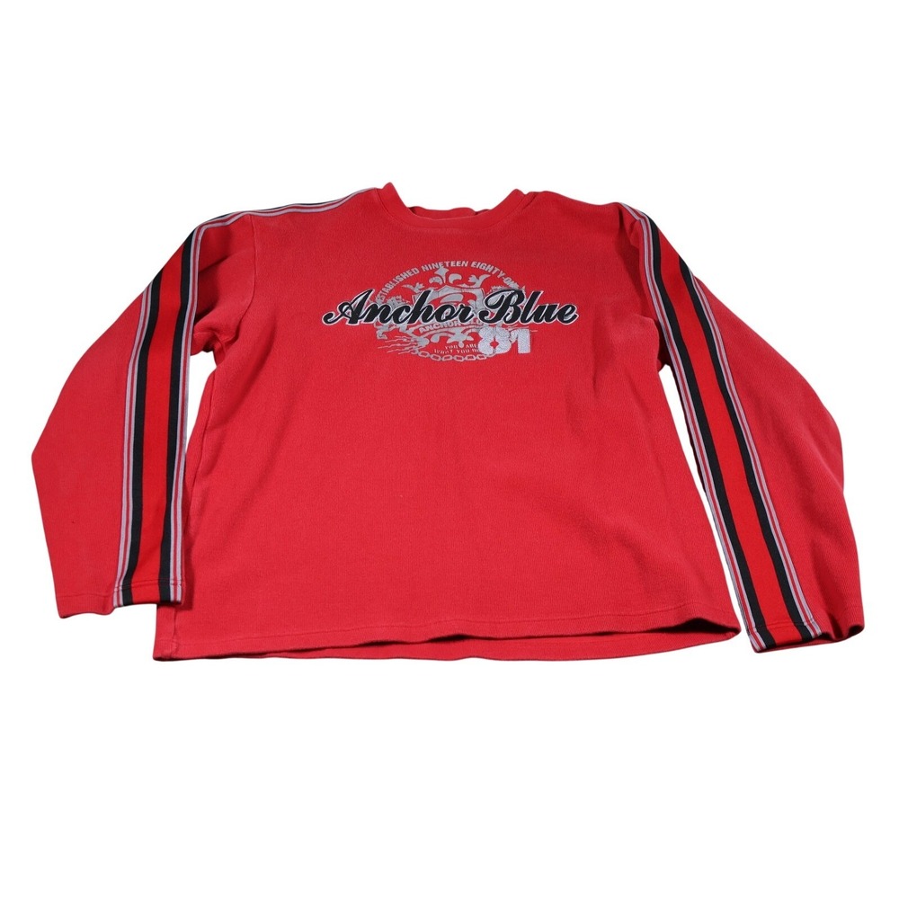 Vintage Anchor Blue Sweatshirt Mens M Red Y2K Striped Sleeve Knit Crewneck 81